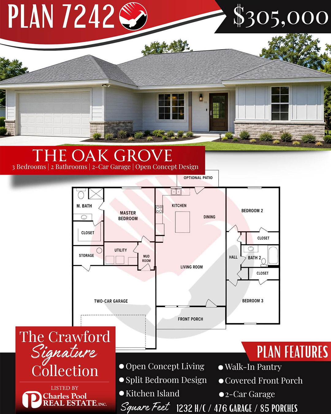 Floor plan for one of two spec homes in the Pine Ridge subdivision built by JB Crawford Construction.